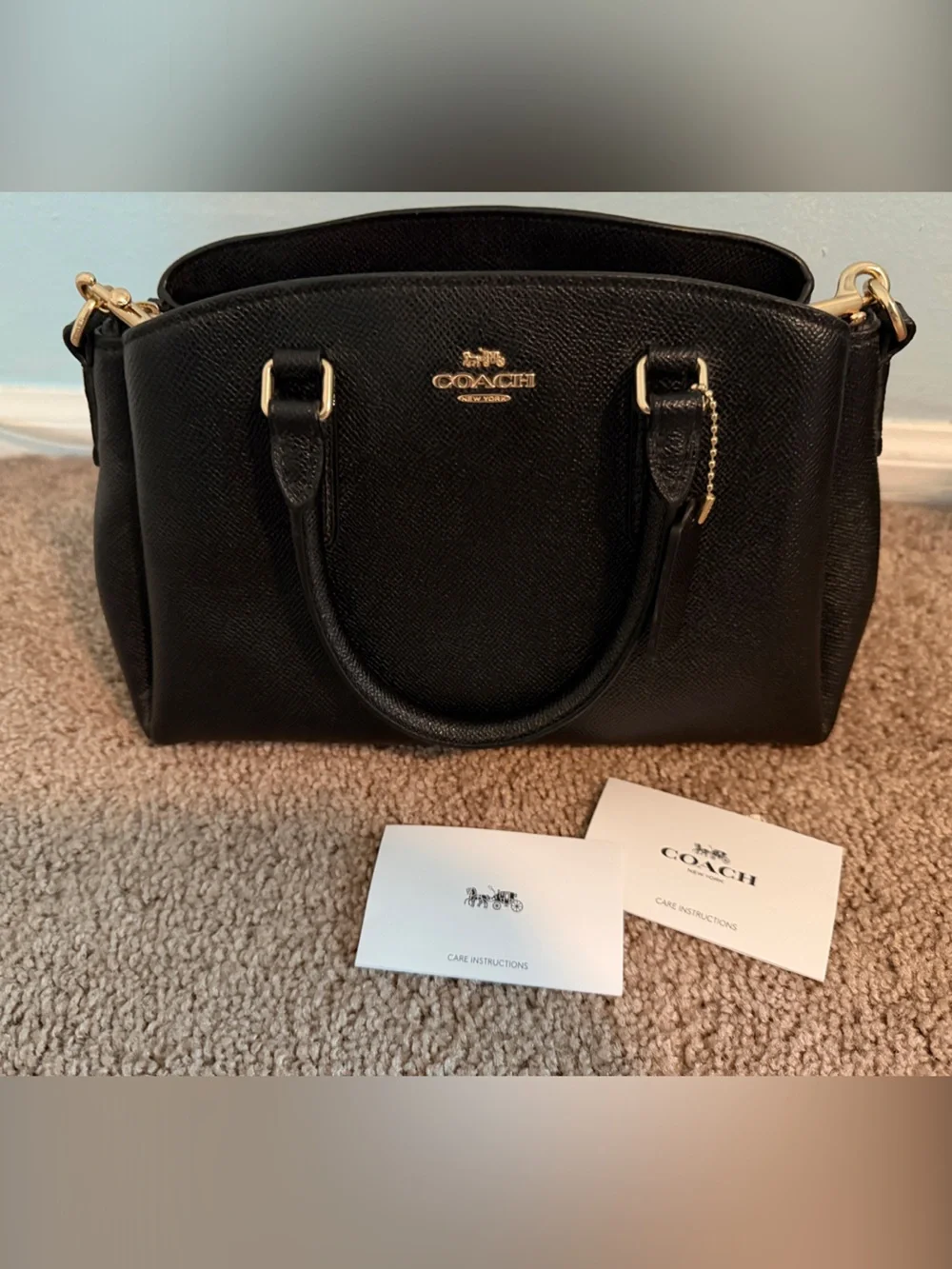 Coach Black Pebbled Leather Dome Satchel with Gold Hardware